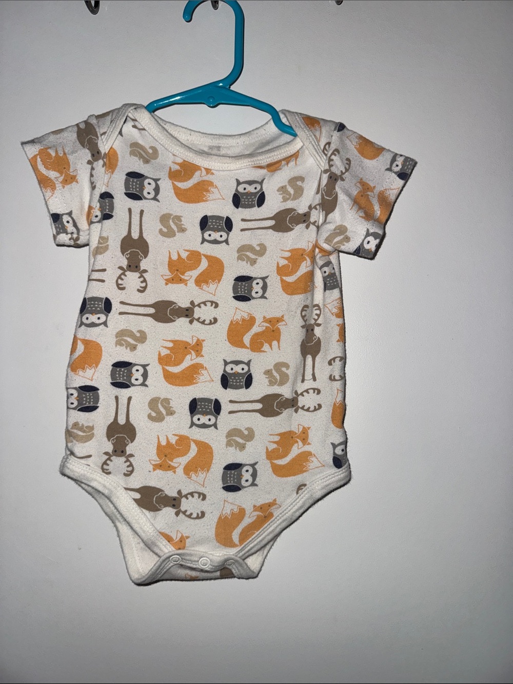 Hudson Baby Cream Bodysuit with Orange Fox & Gray Owl Woodland Print